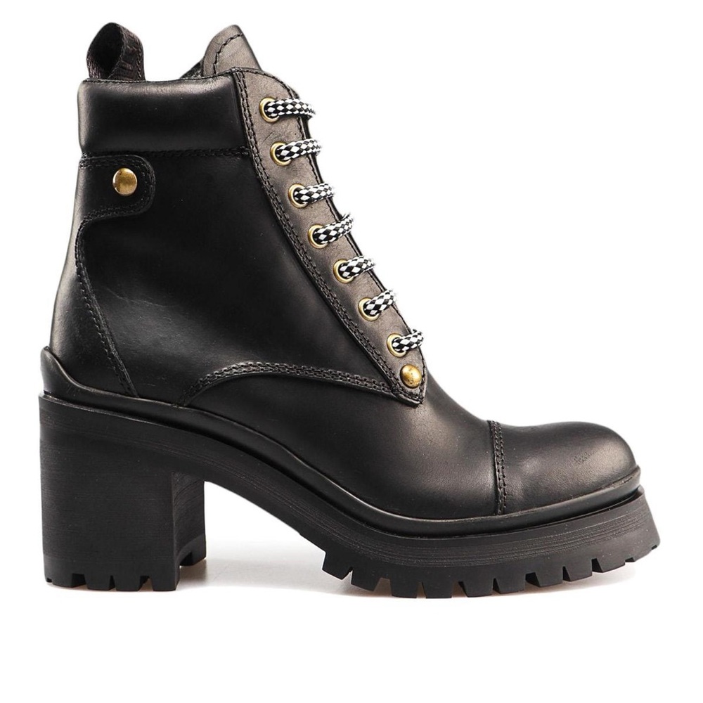 Size 4.5 / 34.5 Miu Miu Black Leather Combat Boots